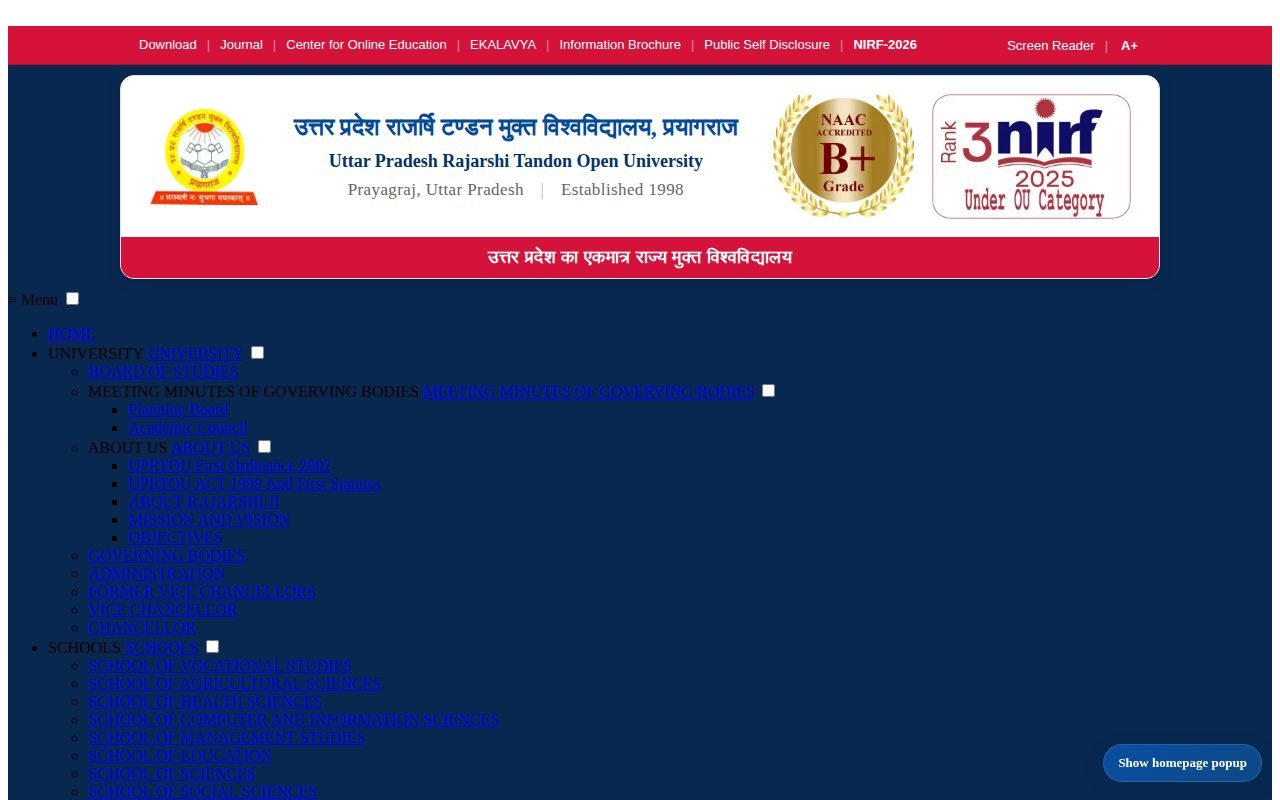Official UPRTOU page on uprtou.ac.in: read UGC ODL regulation guidelines page